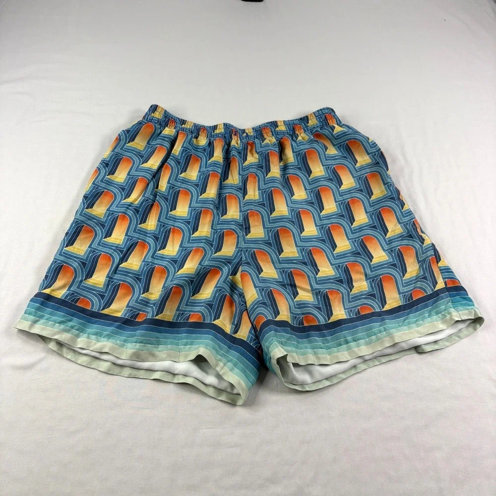 Casablanca Tennis Club Shorts Mens XL Blue Silk Stretch Casual Italy Made